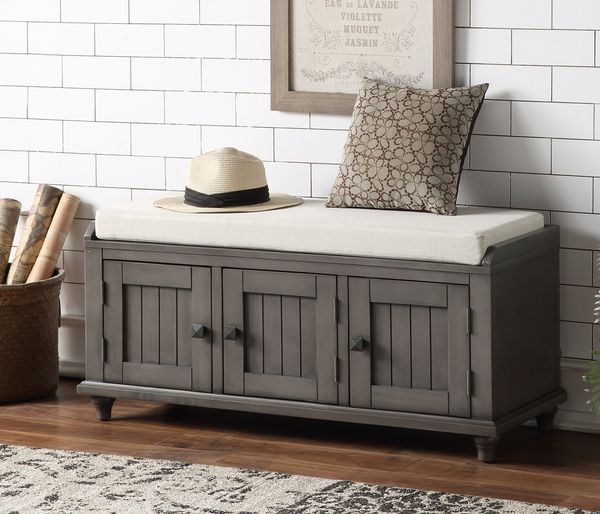 living room furniture homes collection wood storage bench with 2 cabinets